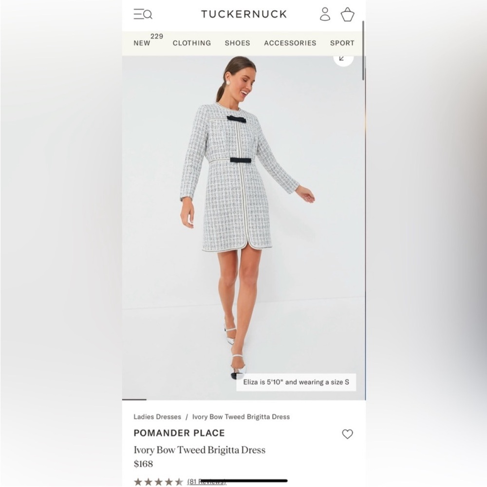 Tuckernuck Ivory Bow Tweed Brigitta Dress